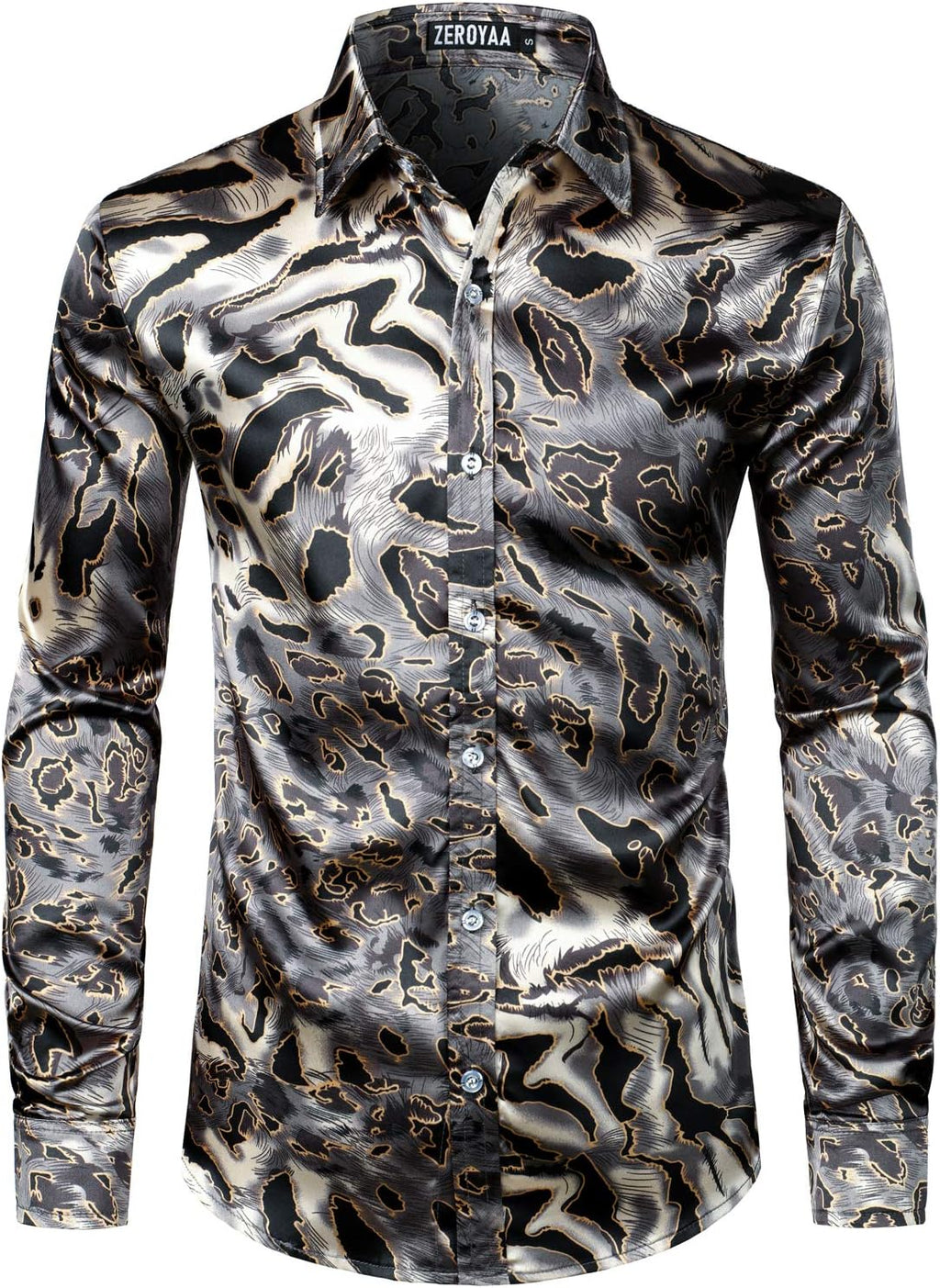 Men'S Hipster Printed Silk like Satin Button up Dress Shirt for Party Prom