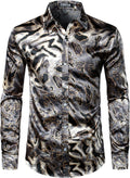 Men'S Hipster Printed Silk like Satin Button up Dress Shirt for Party Prom