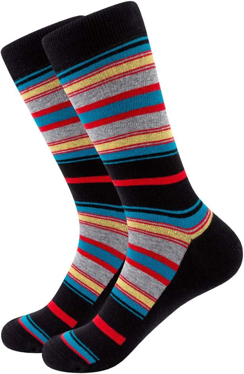Men'S Fun Dress Socks-Colorful Funny Novelty Crew Art Socks (6Pairs-Colorful Stripe)