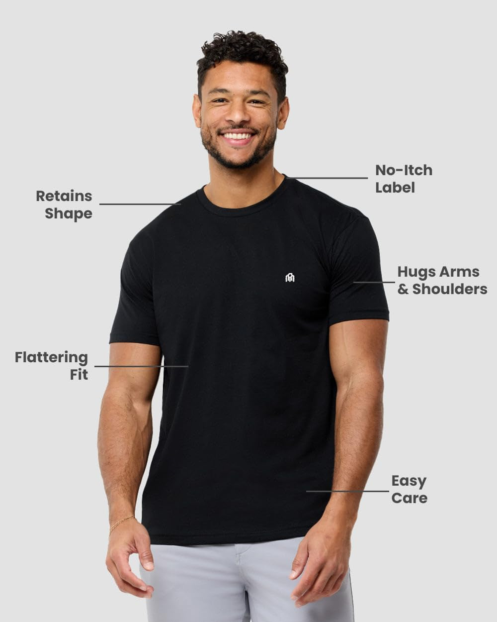 Mens T Shirt with Logo - Short Sleeve Crew Neck Soft Fitted Tees S - 4XL Fresh Classic Basic Tshirts