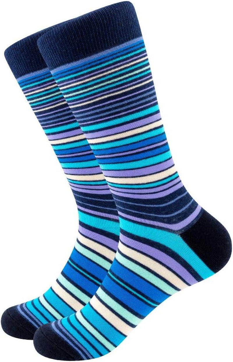 Men'S Fun Dress Socks-Colorful Funny Novelty Crew Art Socks (6Pairs-Colorful Stripe)
