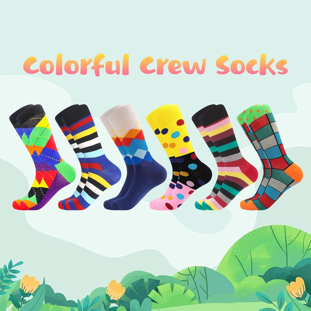 Men'S Fun Dress Socks-Colorful Funny Novelty Crew Art Socks (6Pairs-Colorful Stripe)