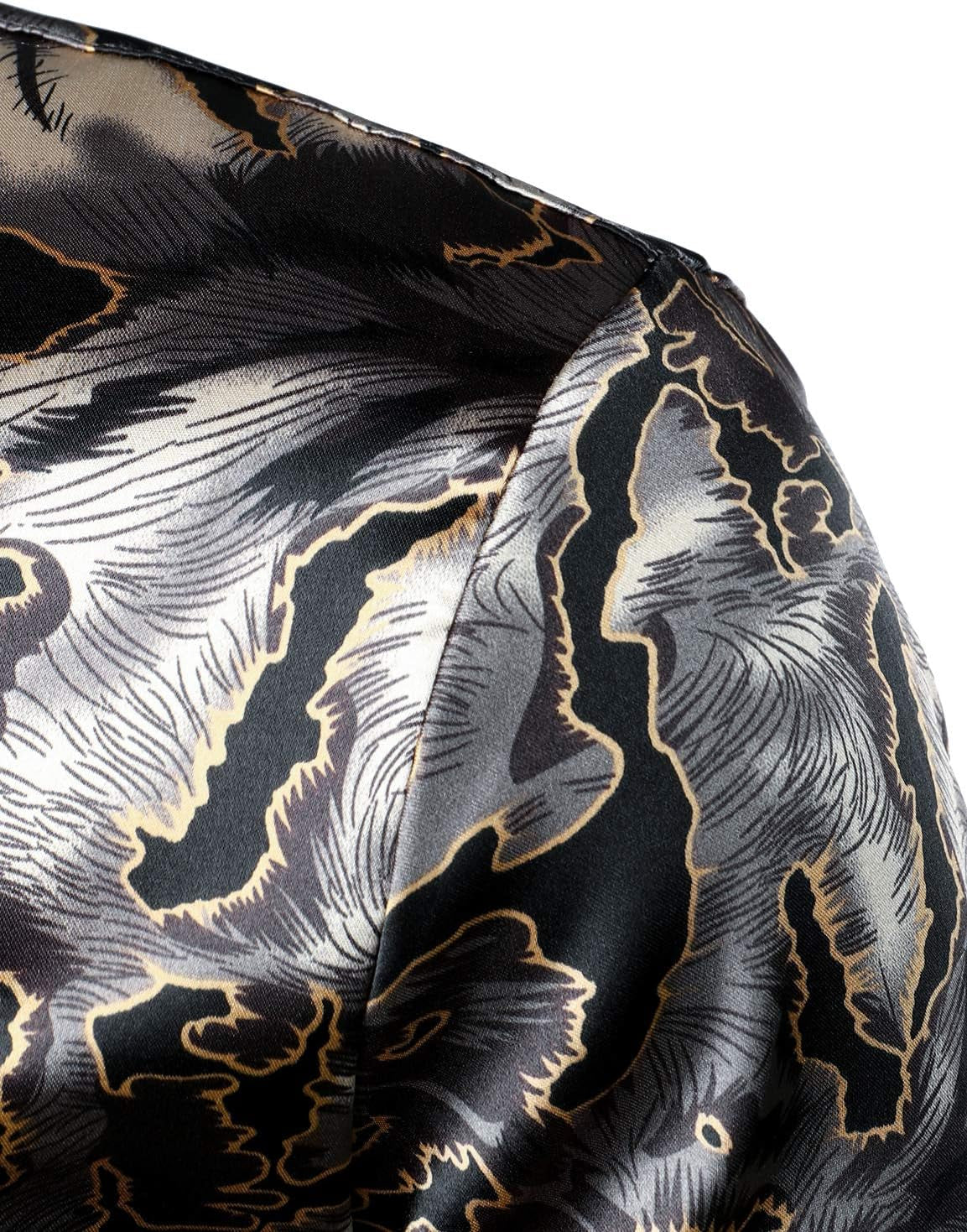 Men'S Hipster Printed Silk like Satin Button up Dress Shirt for Party Prom