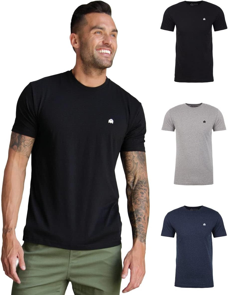 Mens T Shirt with Logo - Short Sleeve Crew Neck Soft Fitted Tees S - 4XL Fresh Classic Basic Tshirts