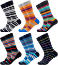 Men'S Fun Dress Socks-Colorful Funny Novelty Crew Art Socks (6Pairs-Colorful Stripe)