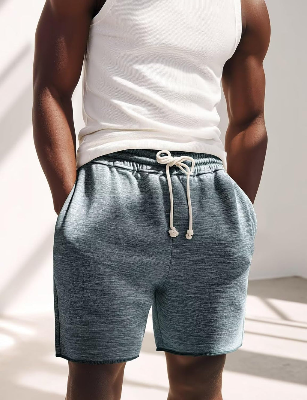 Mens Lounge Shorts Knit Terry Cloth Drawstring Athletic Sweat Shorts with Pockets 6 Inch